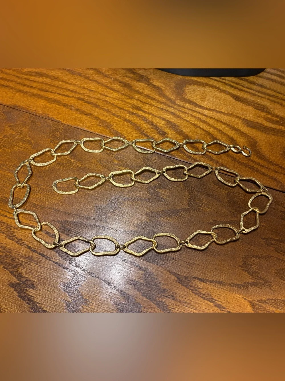 Y2K Vintage Gold Hammered Geometric Link Chain Belt Boho One Size